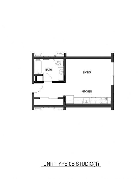 Floor plan for studio, 1 bath, 378 sqft